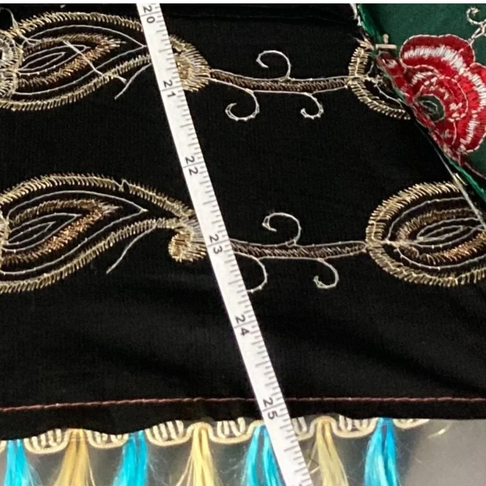 Festive Red and Green Embroidered Silk Sun Parasol Umbrella 25” - Picture 6 of 7